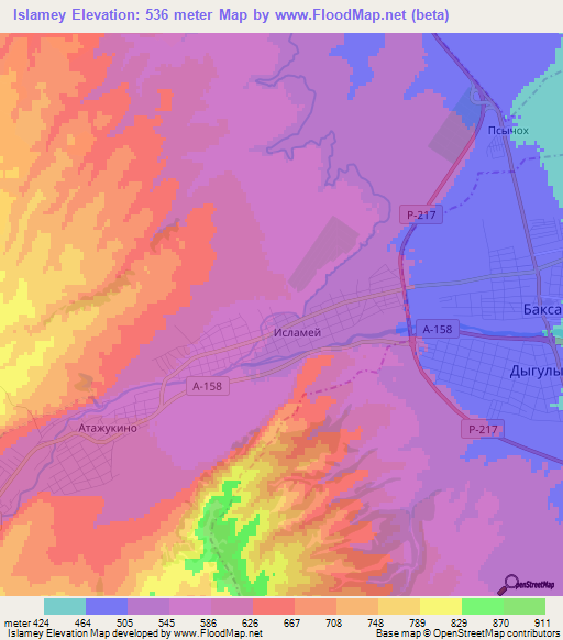 Islamey,Russia Elevation Map