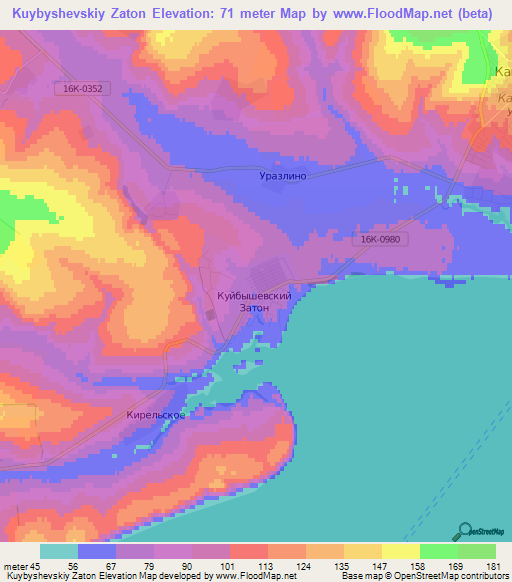 Kuybyshevskiy Zaton,Russia Elevation Map