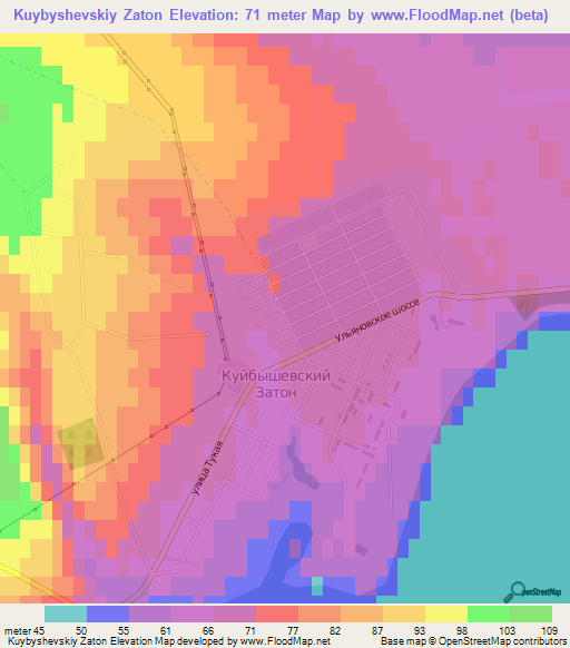 Kuybyshevskiy Zaton,Russia Elevation Map