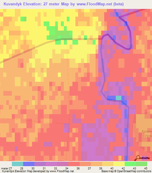 Kuvandyk,Russia Elevation Map