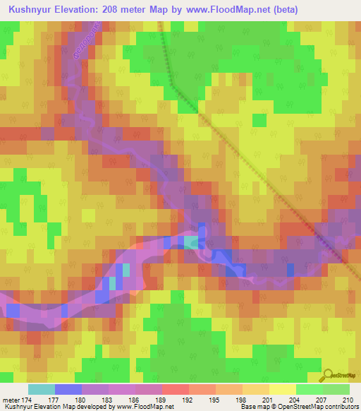 Kushnyur,Russia Elevation Map