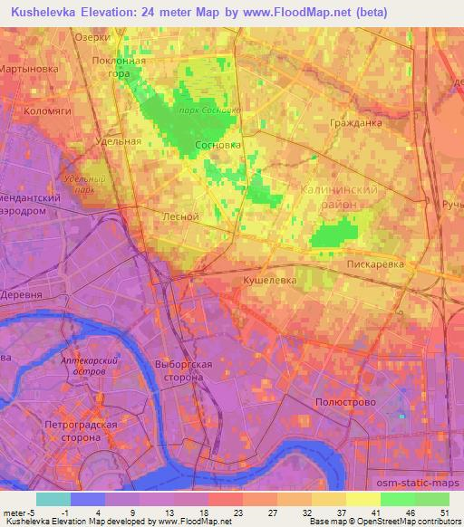 Kushelevka,Russia Elevation Map