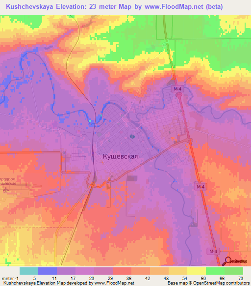 Kushchevskaya,Russia Elevation Map