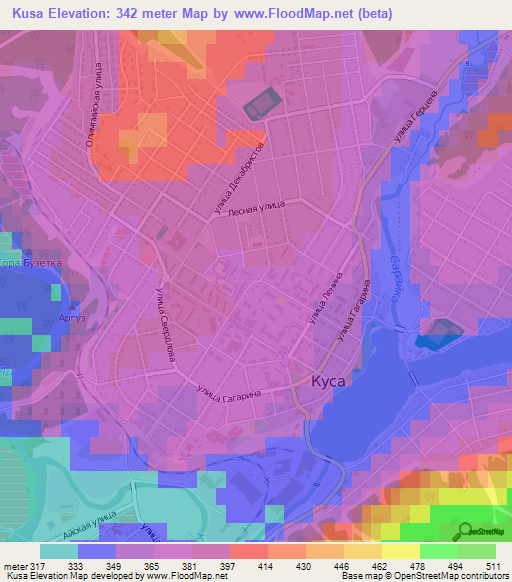 Kusa,Russia Elevation Map