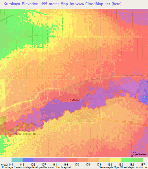 Kurskaya,Russia Elevation Map