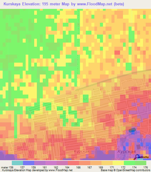 Kurskaya,Russia Elevation Map