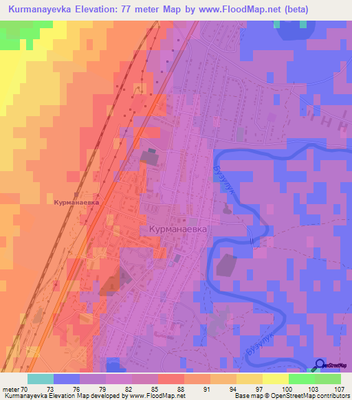 Kurmanayevka,Russia Elevation Map