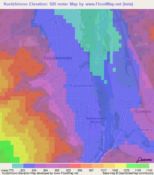 Kurdzhinovo,Russia Elevation Map