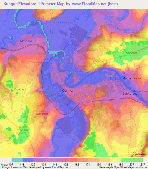 Kungur,Russia Elevation Map