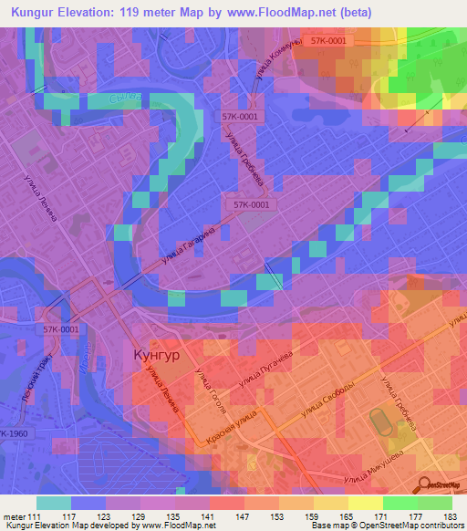 Kungur,Russia Elevation Map