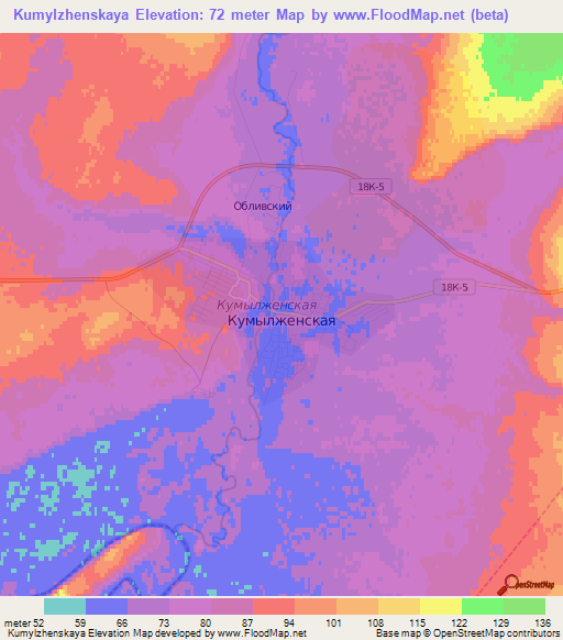 Kumylzhenskaya,Russia Elevation Map