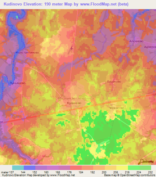 Kudinovo,Russia Elevation Map