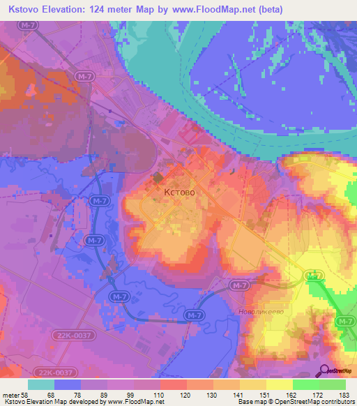 Kstovo,Russia Elevation Map