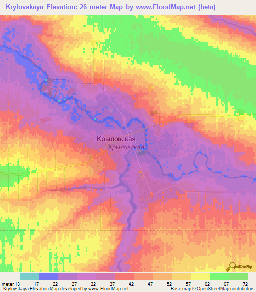 Krylovskaya,Russia Elevation Map