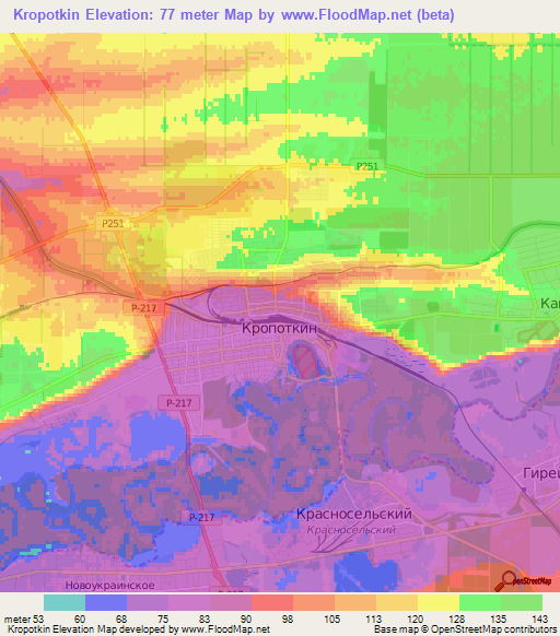 Kropotkin,Russia Elevation Map