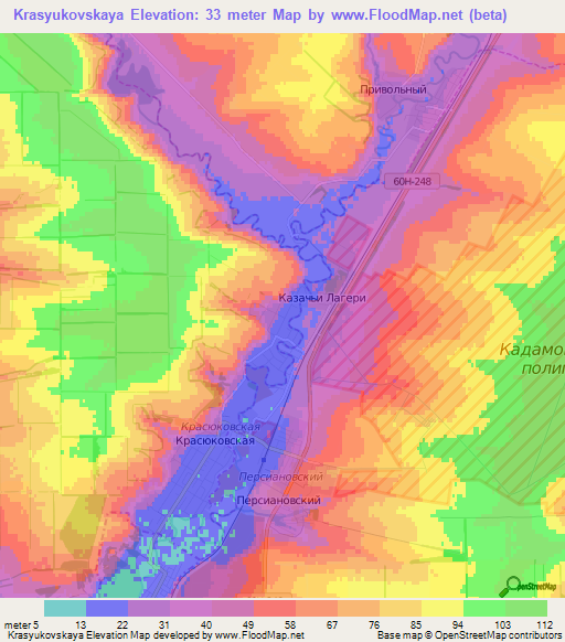 Krasyukovskaya,Russia Elevation Map