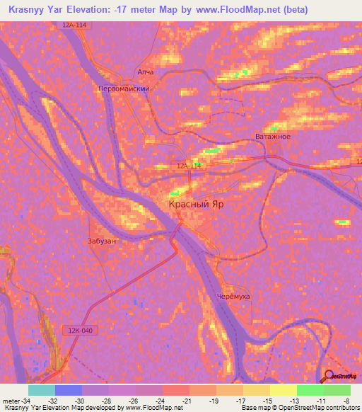 Krasnyy Yar,Russia Elevation Map