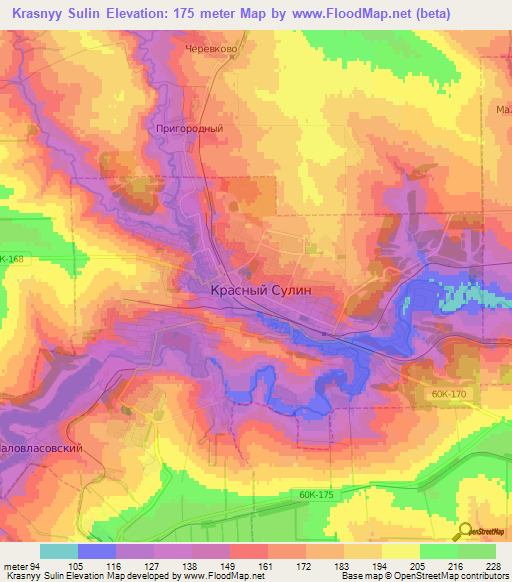 Krasnyy Sulin,Russia Elevation Map