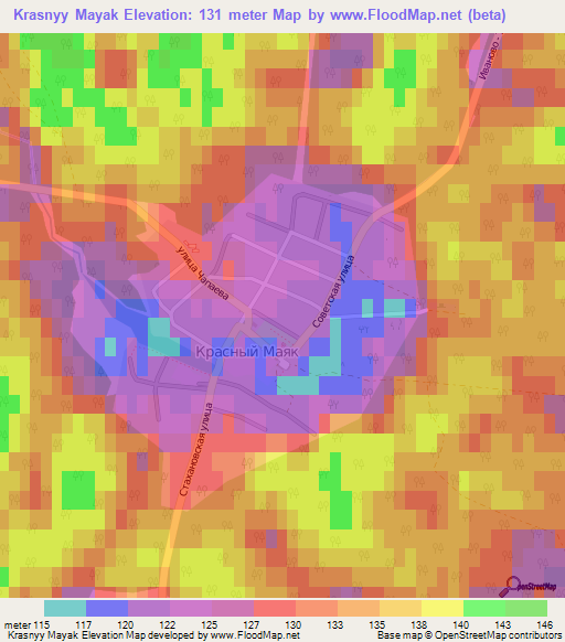 Krasnyy Mayak,Russia Elevation Map