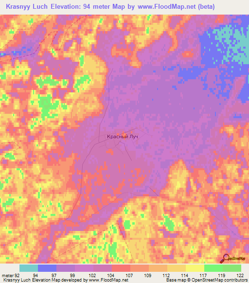 Krasnyy Luch,Russia Elevation Map