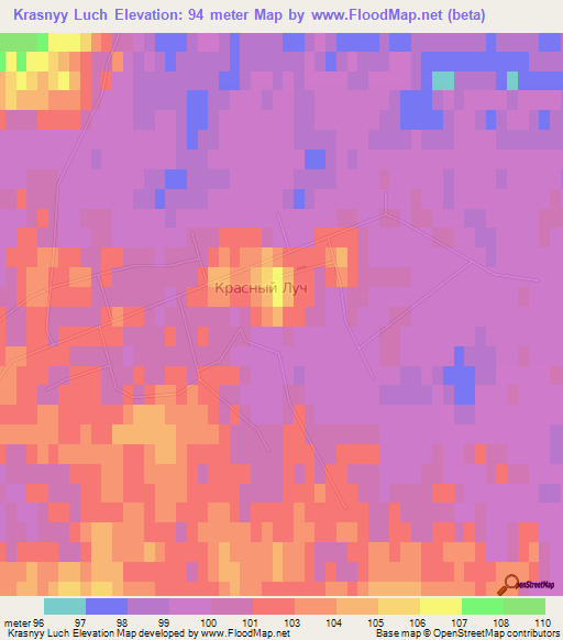 Krasnyy Luch,Russia Elevation Map