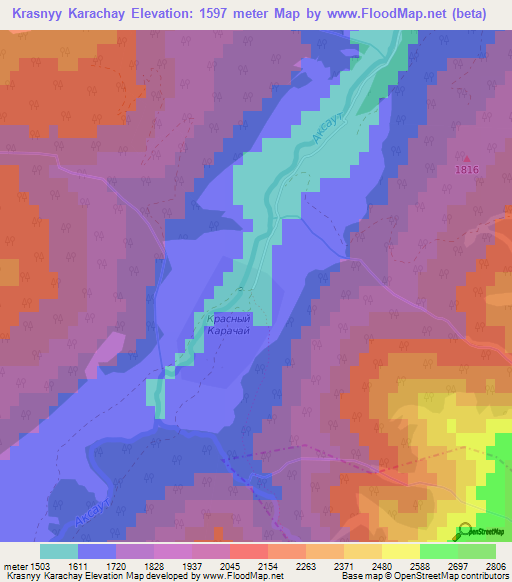 Krasnyy Karachay,Russia Elevation Map