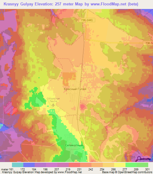 Krasnyy Gulyay,Russia Elevation Map