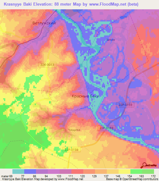 Krasnyye Baki,Russia Elevation Map