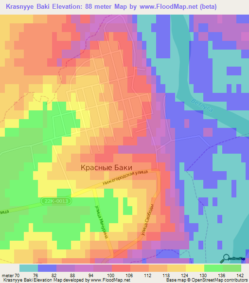 Krasnyye Baki,Russia Elevation Map