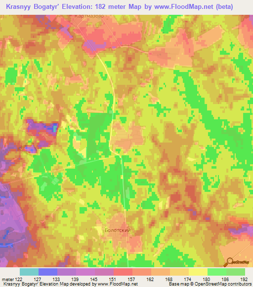 Krasnyy Bogatyr',Russia Elevation Map