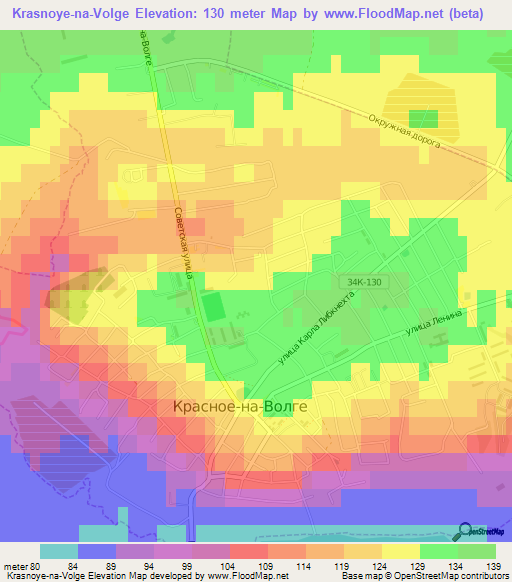 Krasnoye-na-Volge,Russia Elevation Map