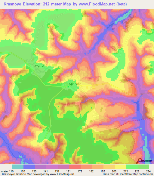 Krasnoye,Russia Elevation Map