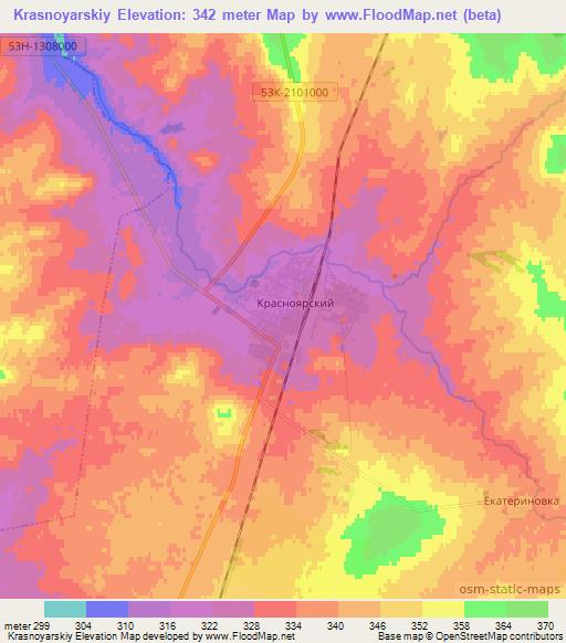 Krasnoyarskiy,Russia Elevation Map