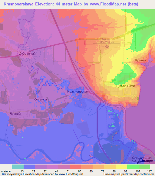 Krasnoyarskaya,Russia Elevation Map