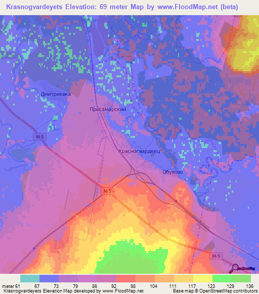 Krasnogvardeyets,Russia Elevation Map