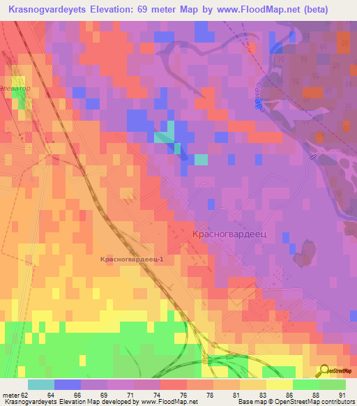 Krasnogvardeyets,Russia Elevation Map
