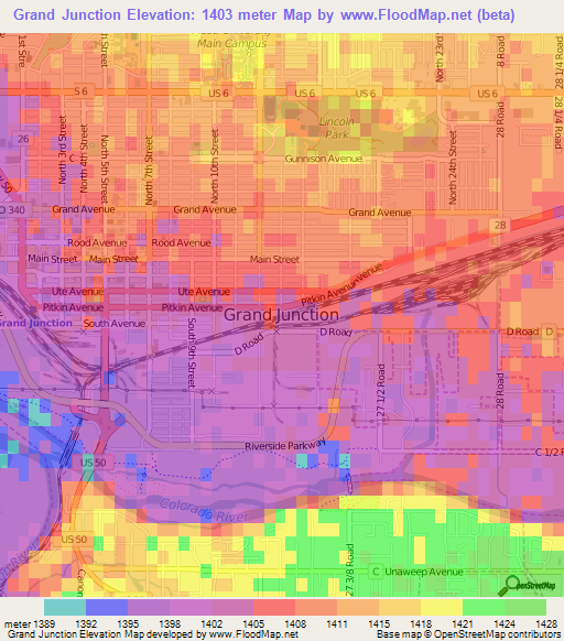 Grand Junction,US Elevation Map