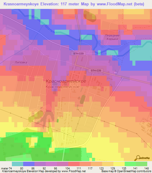 Krasnoarmeyskoye,Russia Elevation Map