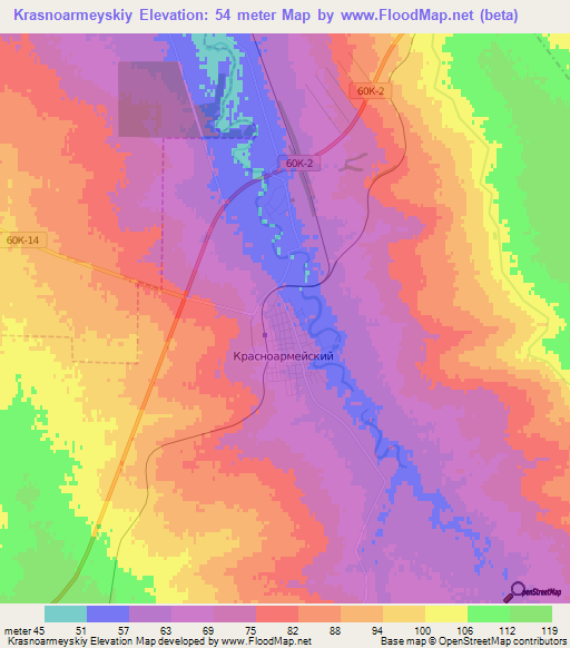 Krasnoarmeyskiy,Russia Elevation Map