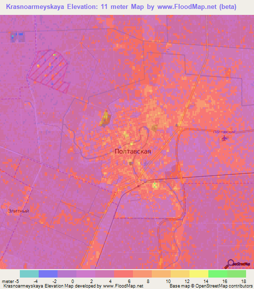 Krasnoarmeyskaya,Russia Elevation Map