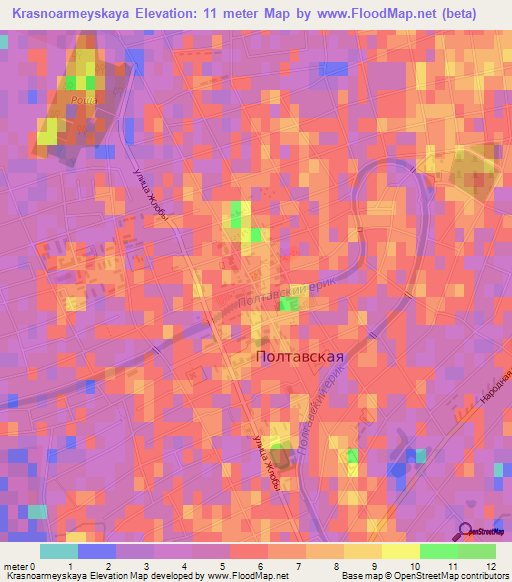 Krasnoarmeyskaya,Russia Elevation Map