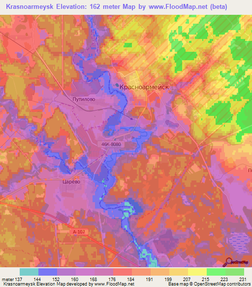 Krasnoarmeysk,Russia Elevation Map