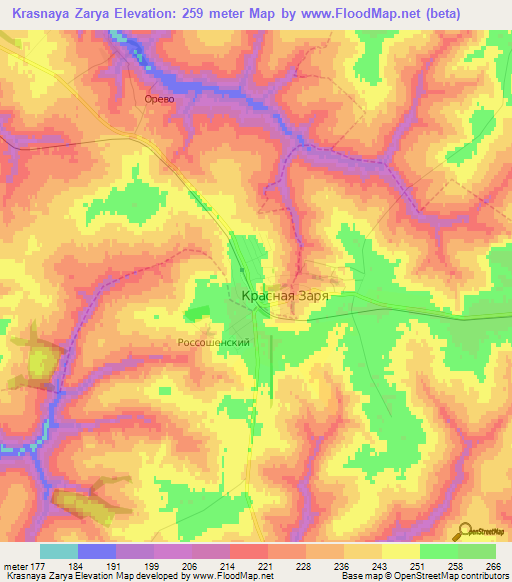 Krasnaya Zarya,Russia Elevation Map