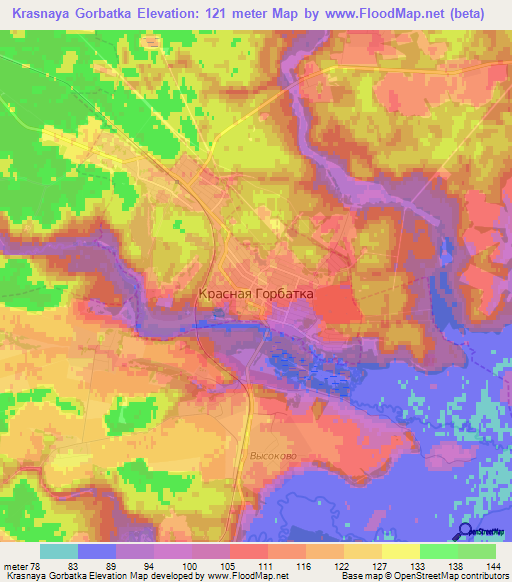 Krasnaya Gorbatka,Russia Elevation Map