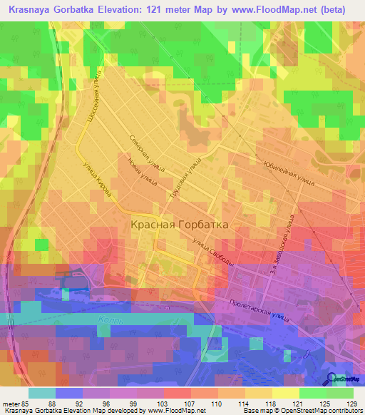 Krasnaya Gorbatka,Russia Elevation Map