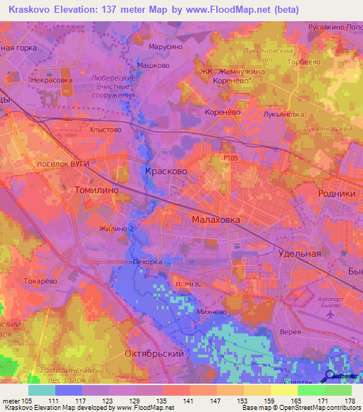 Kraskovo,Russia Elevation Map