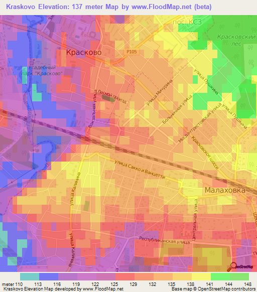 Kraskovo,Russia Elevation Map