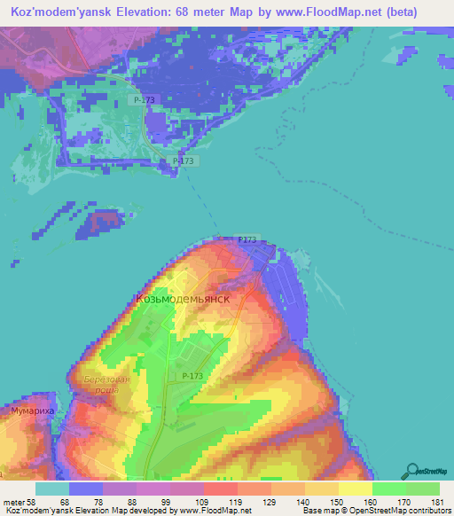 Koz'modem'yansk,Russia Elevation Map