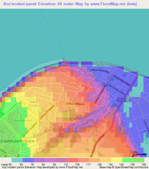 Koz'modem'yansk,Russia Elevation Map