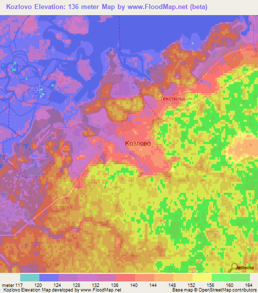 Kozlovo,Russia Elevation Map